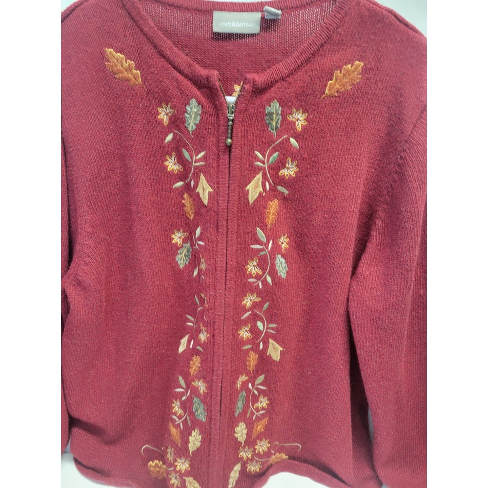 Croft & Barrow Embroidered Floral Leaf Zip Up‎ wool blend Cardigan Sweater XL
